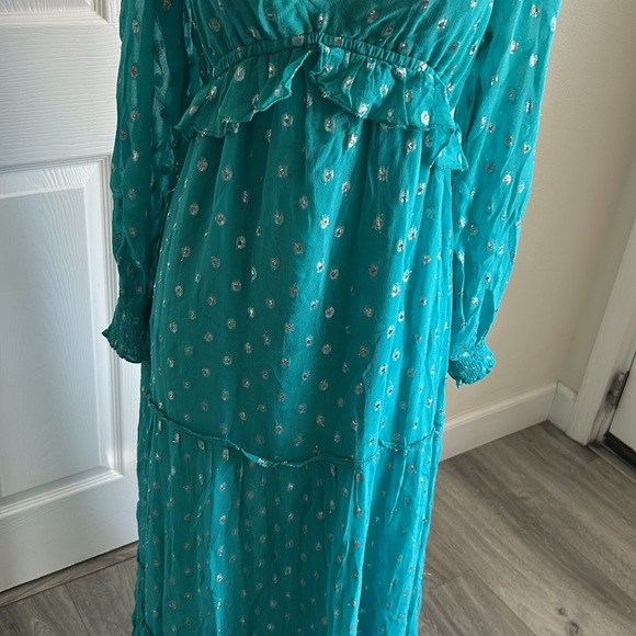 En Creme Silk Teal Long Sleeve Dress M - Picture 5 of 5